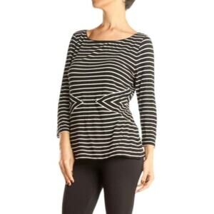 WHITE HOUSE BLACK MARKET Black & White Striped 3/4 Sleeve Lined Top ~ MEDIUM